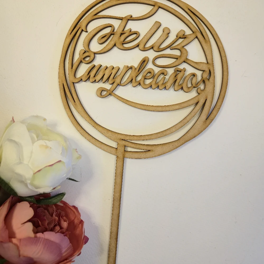 Wooden Feliz Cumpleaños Cake Topper. Happy Birthday Cake Topper. Cake Decor